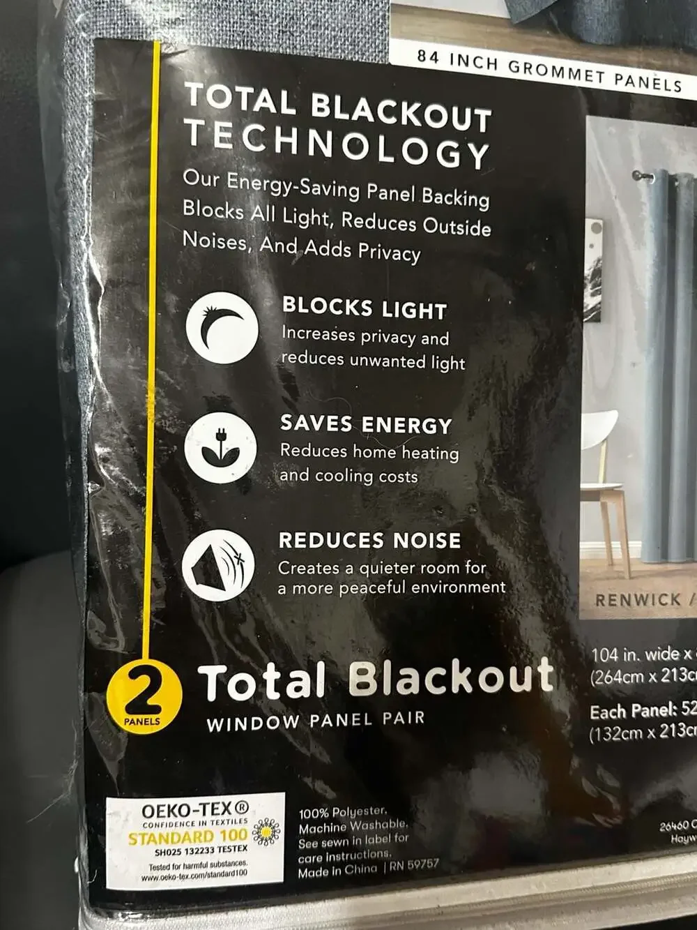Total Blackout Window Panel Pair 84 Inch Grommet Panels Renwick Denim